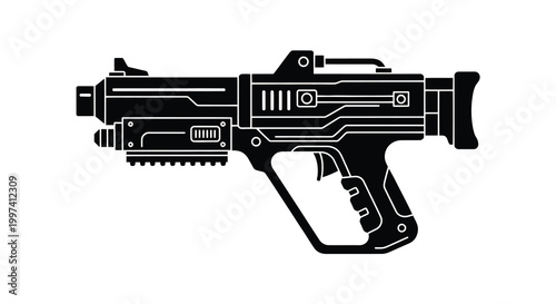 futuristic gun silhouette on white background high quality