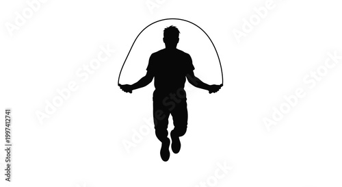 silhouette of person jumping rope on white background