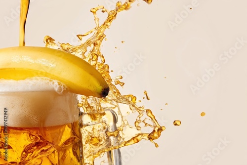 Refreshing Drink With Banana and Splashing Beer During a Food Experiment