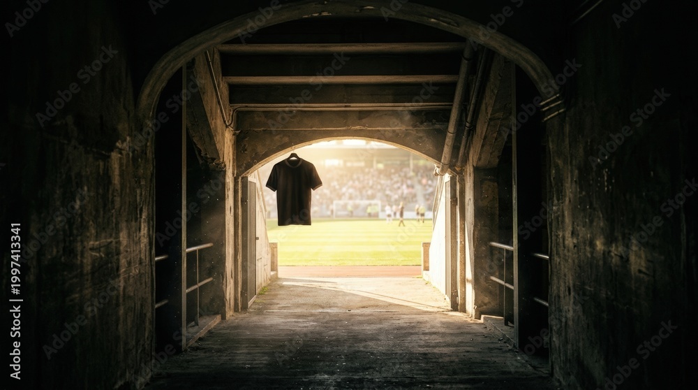 Fototapeta premium Panoramic old stadium tunnel opening onto sunlit field