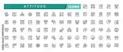 Attitude line icon set. Contain linear sign think, mindedness, determination, emotion, mind. Vector illustration. Positive Thinking icon.