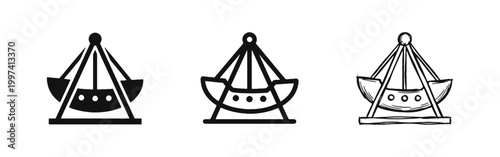 Viking ship amusement park ride icons for funfair and leisure park concept