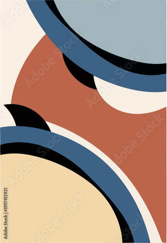 Minimalist abstract art piece featuring smooth overlapping circular geometric shapes in a modern aesthetic with muted earth and blue tones