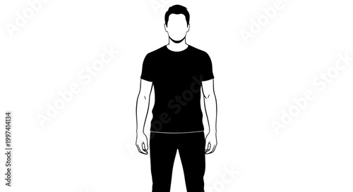 Tableau sur toile Generic Male Upper Body Silhouette in T-Shirt on Isolated White Background