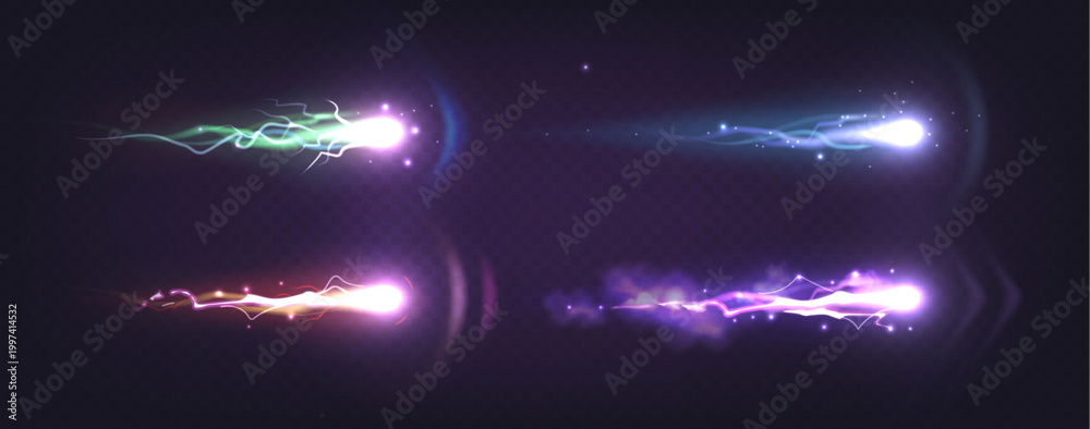 Obraz premium Glowing electrical energy beams and magical flying projectiles