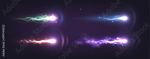 Glowing electrical energy beams and magical flying projectiles