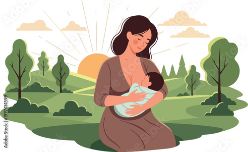 A breastfeeding mother lovingly nurses her baby during World Breastfeeding Week, promoting breastfeeding awareness