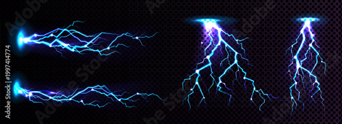 Blue electrical lightning strikes and horizontal energy arcs collection