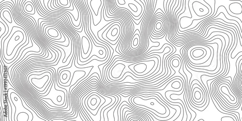 Abstract topographic contours map background. Topographic map and landscape terrain texture grid. Modern design with White background with topographic wavy pattern design. Black-white background.