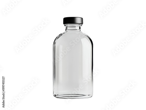 Glass bottle with black cap clear glass container featuring a secure black cap for storage or display
