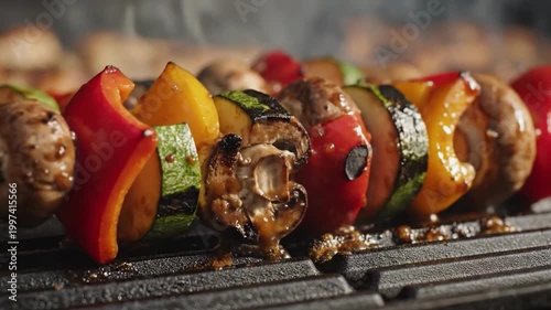 Grilling colorful vegetable skewers during a summer cookout at home