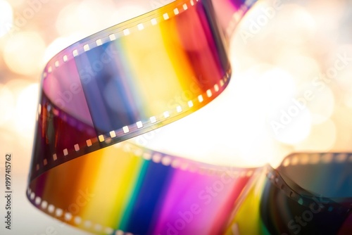 Colorful Film Strip Creates a Wave Pattern Against a Light Background in a St...
