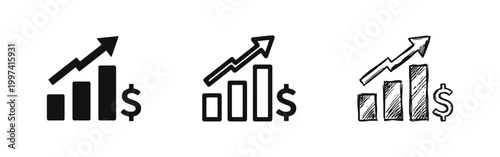 Financial Growth Bar Chart, Profit Increase and Success Symbol, Business Success Icon