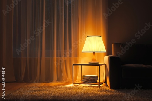 Cozy Living Room With Soft Lighting and a Comfy Couch in the Evening