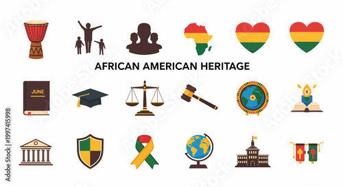 African American Heritage Icons Symbols.