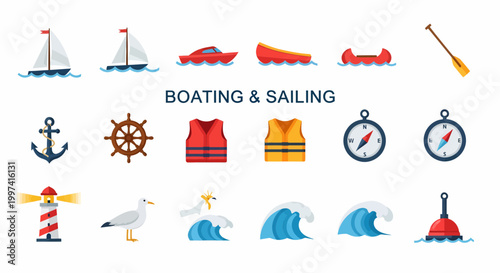 Boating Sailing Icons and Symbols.