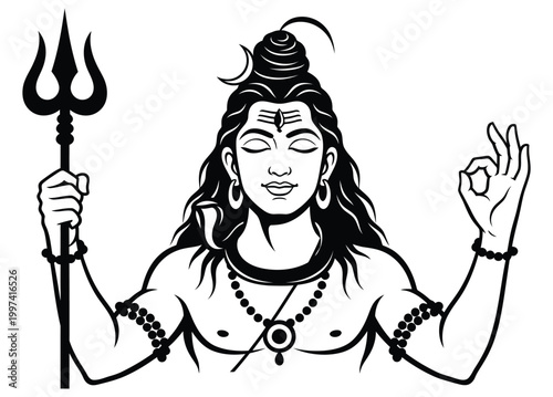 Lord shiva with trishul and rudraksha beads isolated on white background