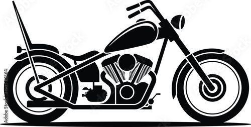 Custom Chopper Motorcycle Silhouette Vector Illustration Classic Bobber Style