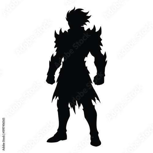 Silhouette of a powerful warrior character in fantasy armor