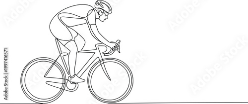 Cyclist Riding Bicycle in Motion Single Line Drawing Sport Competition Isolated on White