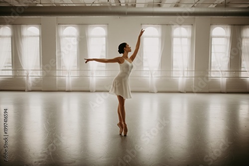 Ballet Dancer Performs on Stage in a Bright Studio During a Morning Practice ...