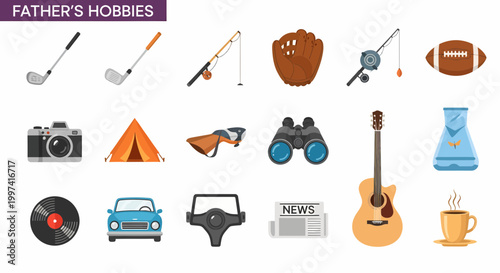 Vector Illustration of Father and his various leisure activities.