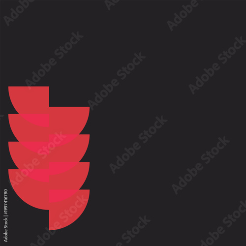 Stacked red semi circles on dark gray background abstract