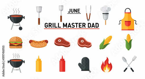 Grill Master Dad Barbecue Icons Set.