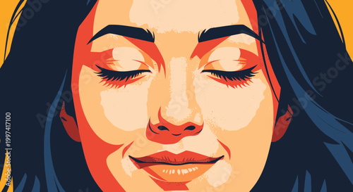 Serene Woman's Face with Closed Eyes, Peaceful Expression, Pop Art Style