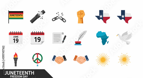 Juneteenth Celebration Emancipation Freedom Icons.