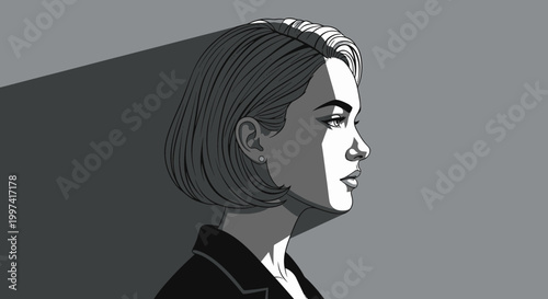 Woman Profile, Dramatic Shadow, Monochromatic Portrait, Confident Expression