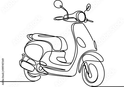 One Line Drawing of a Scooter Minimalist Style Isolated on White Background