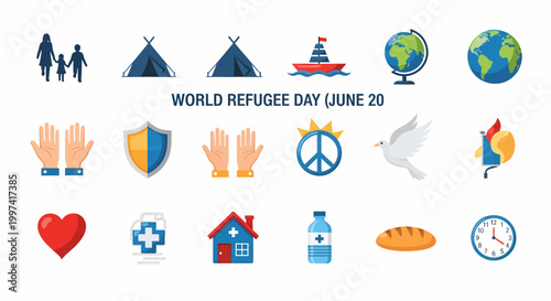 Refugee Day icons and symbols.