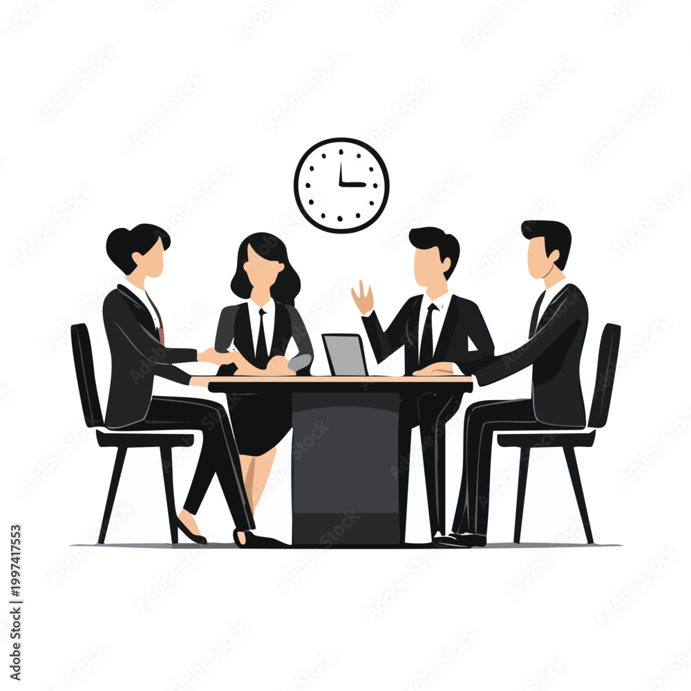 Obraz premium Business meeting with clock business collaboration discussion professionals schedule planning strategy management corporate agreement partnership teamwork conference briefing analysis