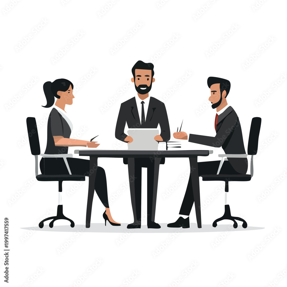 Obraz premium Business professionals in a meeting with business professionals collaboration discussion document planning strategy management corporate agreement partnership teamwork conference briefing