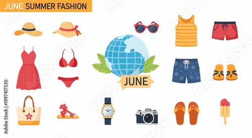 Summer fashion clothing and accessories.