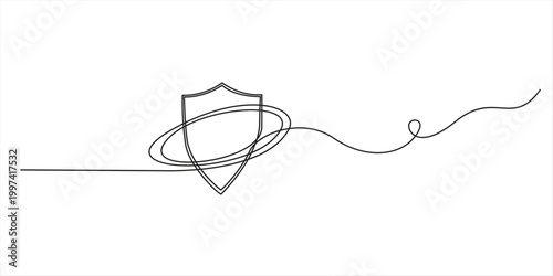 Continuous One Line Security Shield, minimalist vector illustration, safety and protection concept, single line art design, shield icon, security symbol, modern graphic element. shield for security or