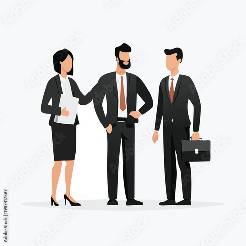 Business team discussing strategy with briefcase business professionals discussion strategy briefcase collaboration corporate management planning illustration colleagues employees