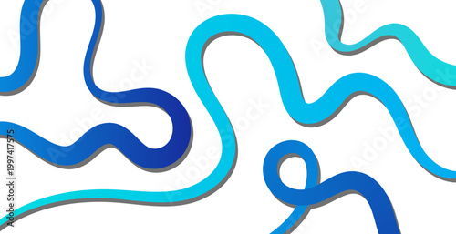 Abstract blue flowing gradient lines and turquoise wavy shapes on white background with modern liquid squiggly movement