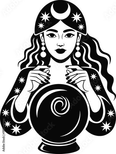 Fortune Teller SVG - Psychic Reading Witchcraft Halloween Magic Crystal Ball Printable Cut File