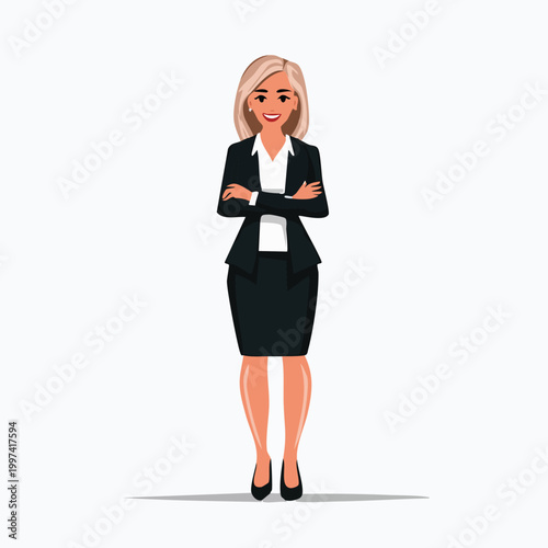 Confident businesswoman standing with arms crossed professional and successful confident woman girl boss self assured flat design business character businesswoman professional confident
