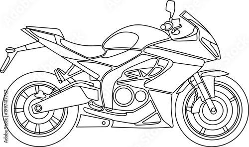 Sport Motorcycle Outline Drawing Isolated on White Background Side View