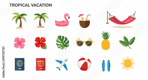 Tropical vacation icons and symbols.