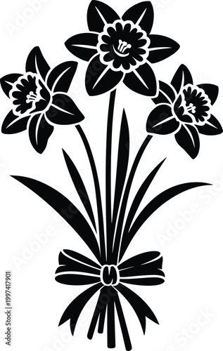 Daffodil Bouquet SVG - Spring Flowers Floral Arrangement Mothers Day Botanical Decor Printable Cut File