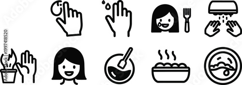 Hygiene Icons: Hand Washing, Food Prep, Plant Care & Face Expressions