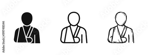 Person with Arm in Sling Icons, Medical Injury and Fracture Patient Symbol Set