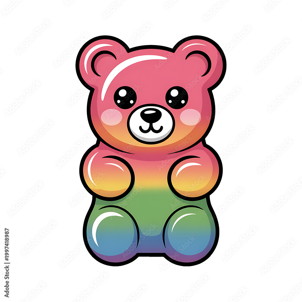 Obraz premium Cute rainbow gummy bear cartoon illustration colorful sweet candy character design