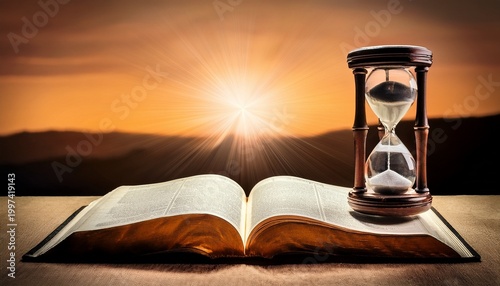 hourglass and open bible representing the end times