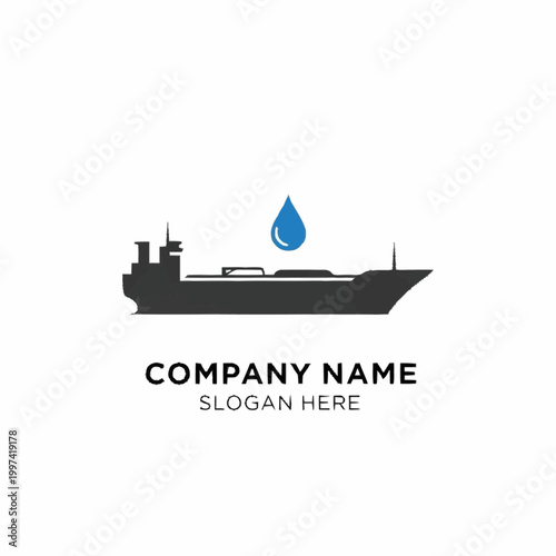 Black silhouette of a cargo ship.