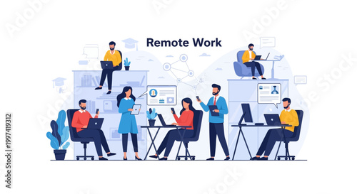 Remote Work & Online Collaboration: Professionals Working Flexibly from Home and Diverse Locations, Connected Digitally.